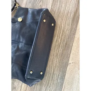 Donna Elissa Navy Blue Pebbled Leather Satchel Crossbody Bag Gold Hardware thumbnail 5