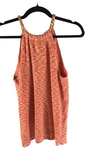 Michael Kors Womens Orange Chain Strap Tank Top L Knit Marled Logo Charm thumbnail 1