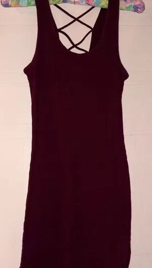 Ambiance Ribbed Crisscross Back Mini Dress - Burgundy thumbnail 1