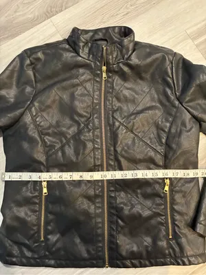 Black‎ Faux Leather Zip Jacket with Gold Hardware thumbnail 3