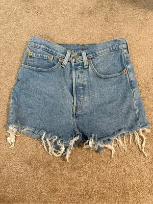 Levi's 501 Original High Rise Cut Off Distressed Denim Shorts Sans Souci thumbnail 3