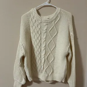 Cozy Cream White Cable Knit Sweater thumbnail 6