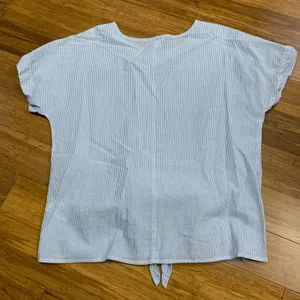 J. Crew Striped Tie‎ Front Short Sleeve Top Blue White Women's Size Small Cotton thumbnail 4