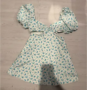 ZARA Blue Floral Cutout Puff Sleeve Summer Dress thumbnail 3