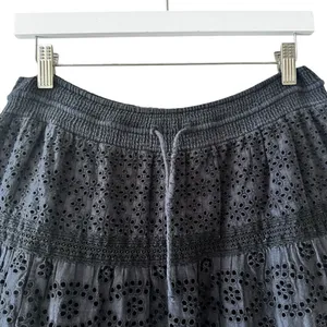 Ralph Lauren Y2K black eyelet tiered lined midi skirt Sz M # 2403 thumbnail 3
