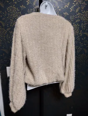 Altar'd State Cream Fuzzy Crewneck Sweater thumbnail 2