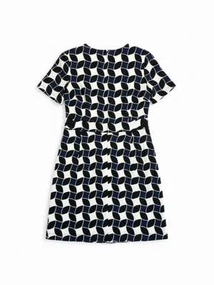 Boden Alexa Geometric Print‎ Cotton Shift Dress Navy White Black 12 EUC thumbnail 3