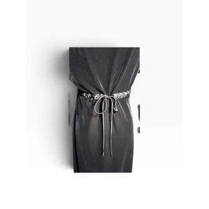 Vintage 90s CDC Caren Desiree Black Velvet Maxi Dress Tie Back Size 10 retro thumbnail 5