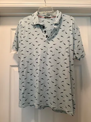 Industry Men's Light Blue Patterned Polo Shirt thumbnail 1