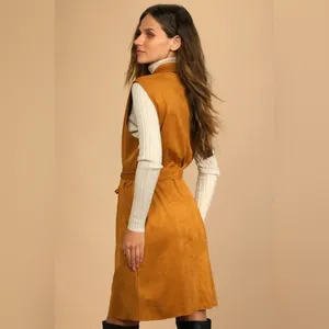 Lulus Brown Brisk Bliss Camel Suede Sleeveless Button‎ Long Trench Coat thumbnail 9