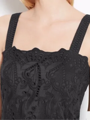 Ann Taylor Black Embroidered Floral Eyelet Sundress Sleeveless thumbnail 6
