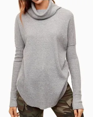 Aritzia TNA‎ Thermal Cowl Neck Tee Gray Sz S thumbnail 1