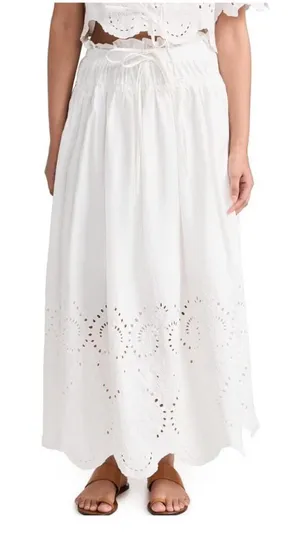 Moon River White Eyelet Midi Skirt with Scalloped Hem thumbnail 1