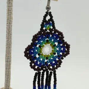 Beaded‎ Dangle Drop Earrings Seed Bead Black Blue Green Boho Handmade thumbnail 3