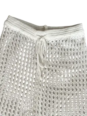 Boutique Full Length Crochet White Beach Swim Cover Pant Sz S Drawstring Knit thumbnail 5
