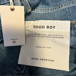 Good American Good Boy Double Slit Jeans 0/25 NWT High Rise BLUE404 Raw Hem thumbnail 7