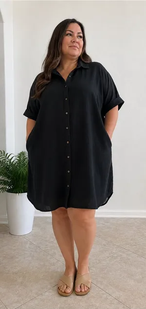 Well Worn Black Linen Blend Oversized Shirt Dress Pockets XXL thumbnail 1