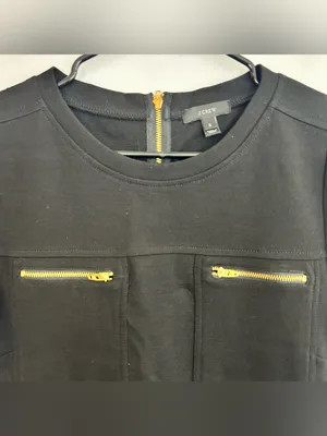 J. Crew Black Wool Blend Short Sleeve Retro Zipper Mini Shift Dress Size 2 thumbnail 7