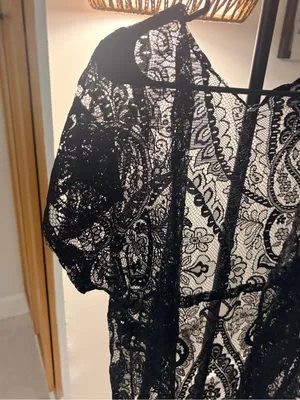 Black Lace Fringe Mini Dress Cover-Up thumbnail 4