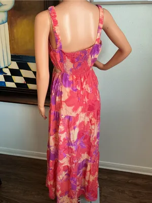 SO Pink Purple Floral Cutout Midi Dress Size L thumbnail 2