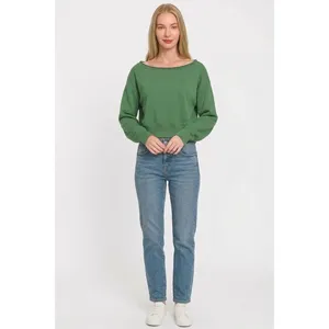 Zenana Fleece Boat-neck Sweatshirt - Green - Small thumbnail 3