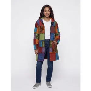 Women's Patchwork Multicolor Boho Hippie Grunge Long Sweater Distressed Sz Large thumbnail 9