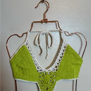 Solid & Striped The Marina Crochet One Piece In Kiwi Green‎ thumbnail 3