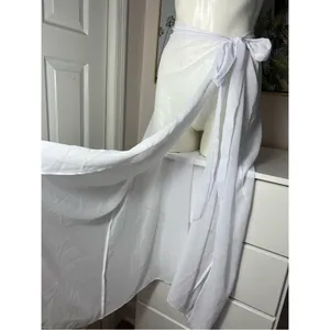 Matte Collection Sheer White Cover Up Sarong Adjustable Tie Skirt Size Medium thumbnail 4