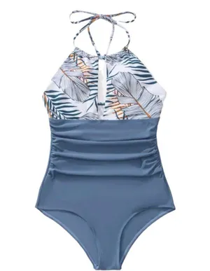 SheIn Tropical print ruched halter 1-piece swimsuit. New. Size XL thumbnail 4
