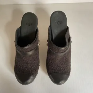 UGG Black Tweed Wooden Clog Mules Heels Women’s Size 9 thumbnail 5