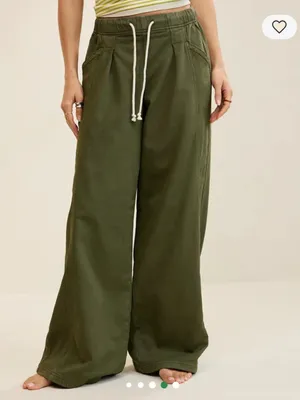 aerie Olive Green Wide-Leg Drawstring Pants Small thumbnail 2