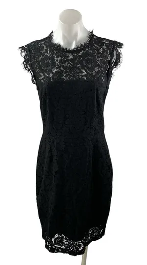 Rachel Zoe Women's Black Floral Lace Sleeveless Midi Bodycon Sheath Dress Size 8 thumbnail 1