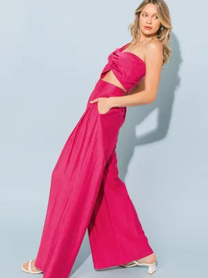 Flying Tomato Fuschia Pink Twisted Crop Top High Rise Wide-Leg Pant Set Sz S & M thumbnail 2