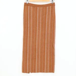 LPA Revolve‎ Vance Midi Knit Skirt Metallic Stripe Bronze Gold Pearl Size S thumbnail 2