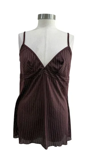 Cabernet Womens XL Brown Gold Metallic Pinstripe Camisole V-Neck Sheer Top thumbnail 1