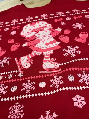 Red Graphic Holiday Sweatshirt with Ice Skater Motif thumbnail 3