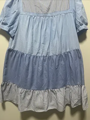 TUCKERNUCK Pomander Place Quinn Blue Striped Tiered Mini Dress, Size L thumbnail 5