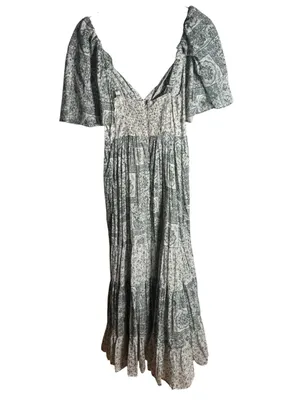 Abercrombie & Fitch twist-front tiered maxi dress green and white floral S thumbnail 4