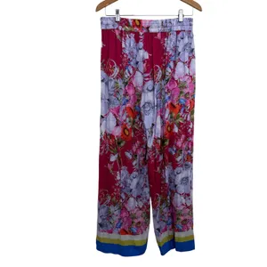 Aratta Silent Journey Pants Womens Small Red Floral Wide Leg Elastic Waist Boho thumbnail 6