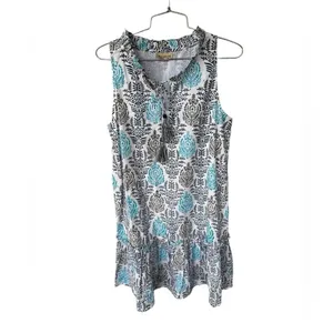 Fitzroy & Willa Sleeveless Navy & Turquoise Floral With Tassel Tie Neckline S thumbnail 2