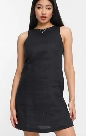 & Other Stories 100% Linen Black Mini Dress w/ Cutout Back Sz 6 thumbnail 1