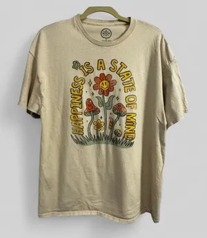 DOM Happiness is a state of mind retro hippie mushroom print tee size XL thumbnail 1