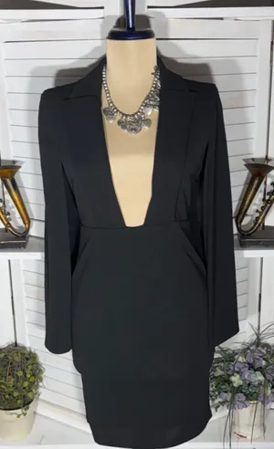 Dance & Marvel rare elegant sexy cape black mini dress deep v neck cocktail sz S thumbnail 1