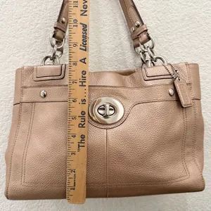 COACH F16531 Penelope Metallic Golden Beige Pebbled Leather Carryall Satchel Bag thumbnail 8