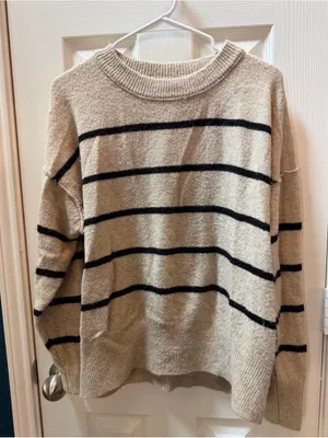 Women's M - Cream Crewneck Sweater with Black Stripes by SoHo & Stella thumbnail 1