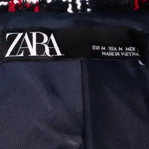 ZARA Overside Plaid Front Double Breasted Tweed Blazer Button Lined M Black Red thumbnail 7