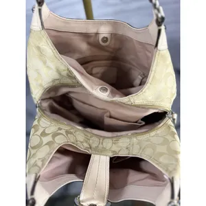 Coach Hamilton Hobo F17403 Signature Jacquard Beige Leather Shoulder Bag thumbnail 10