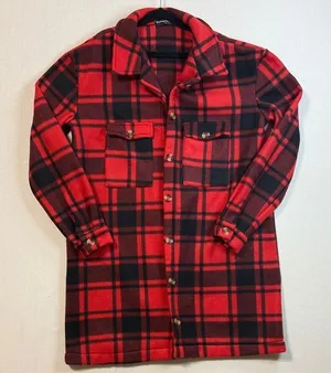 Romantic Hut Stylish Red and Black Plaid Trench Coat thumbnail 1