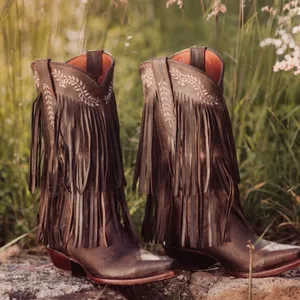 Soho Fringe Leather Cowgirl Boots Brown Western Rodeo Festival Women’s thumbnail 2