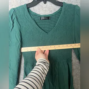 Zesica Woman’s Size Large tiered smocked mini Green‎ Long Sleeve Dress thumbnail 4